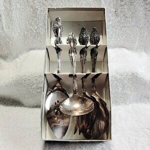 Antique 1881 Rogers Silver plated 4 Piece Set in Natural Patina & Original Box!!